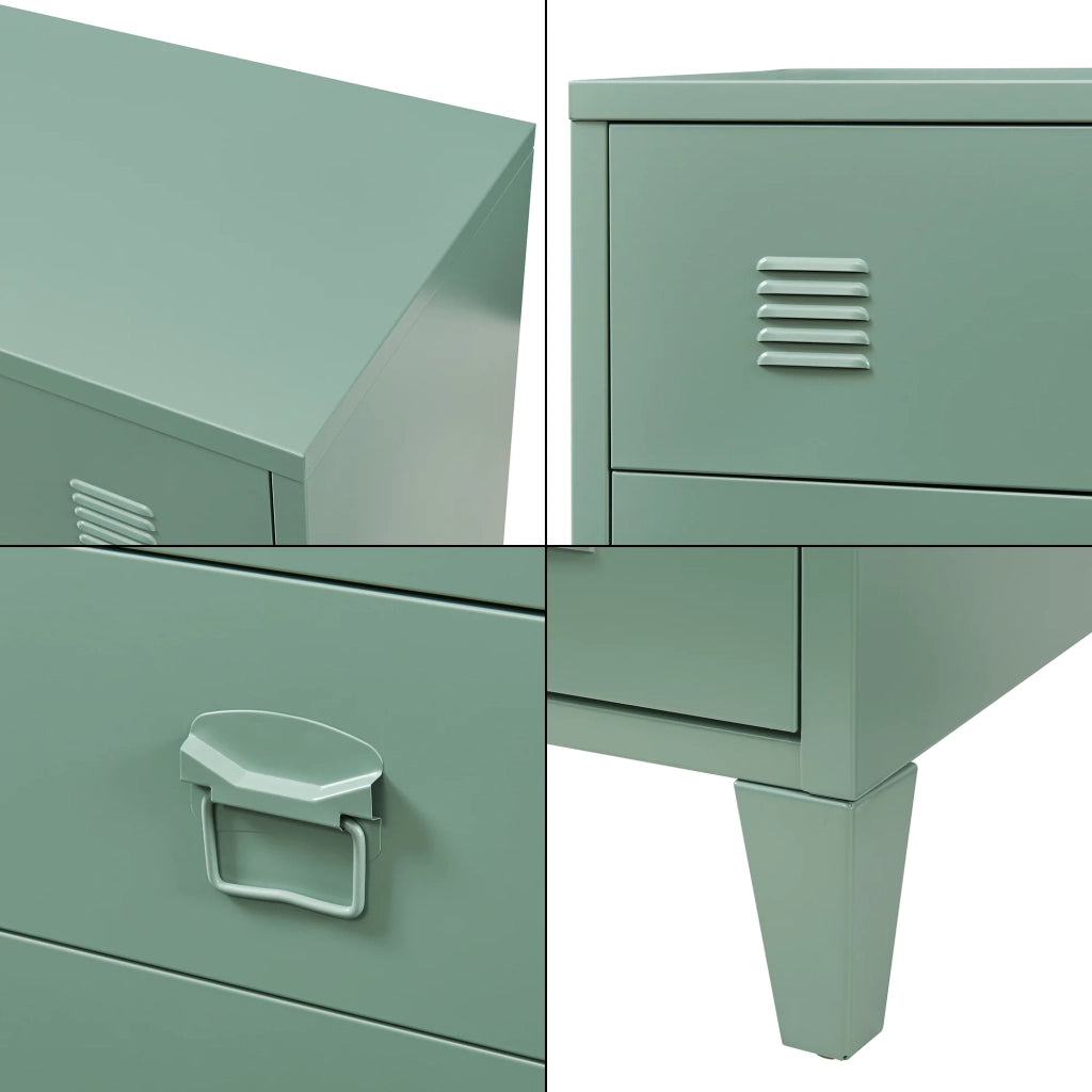 Pratica cassettiera in metallo per ingresso soggiorno o camera da letto con 4 cassetti acciaio 92 x 80 x 40 cm verde opaco 03_0009308