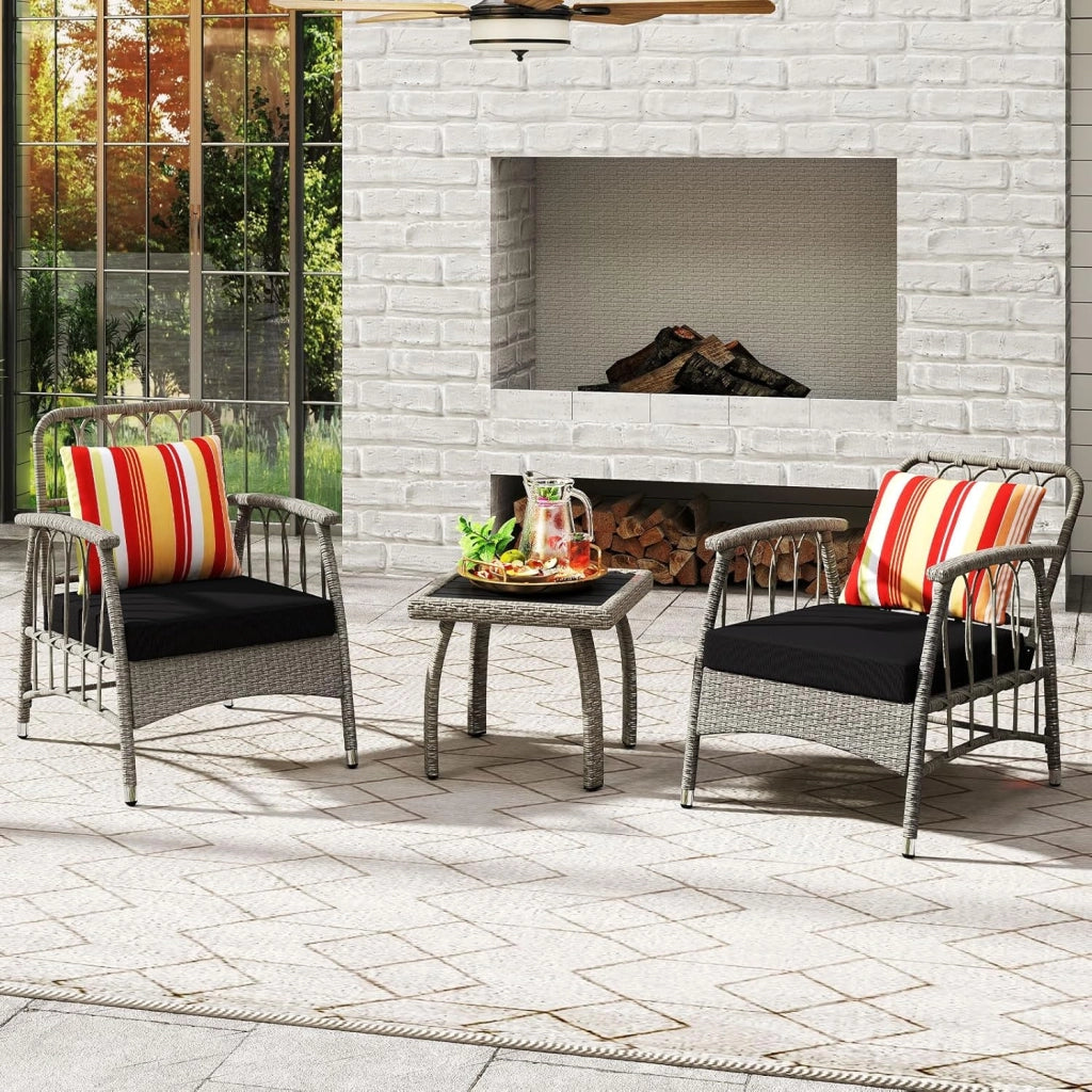 Set Salotto da Giardino in Rattan PE, Set da Esterno con 2 Poltrone Divani Schienale Regolabile, 4 Cuscini e Tavolo, Set Attedo Giardino Resistente, per Balcone, Patio e Terrazza