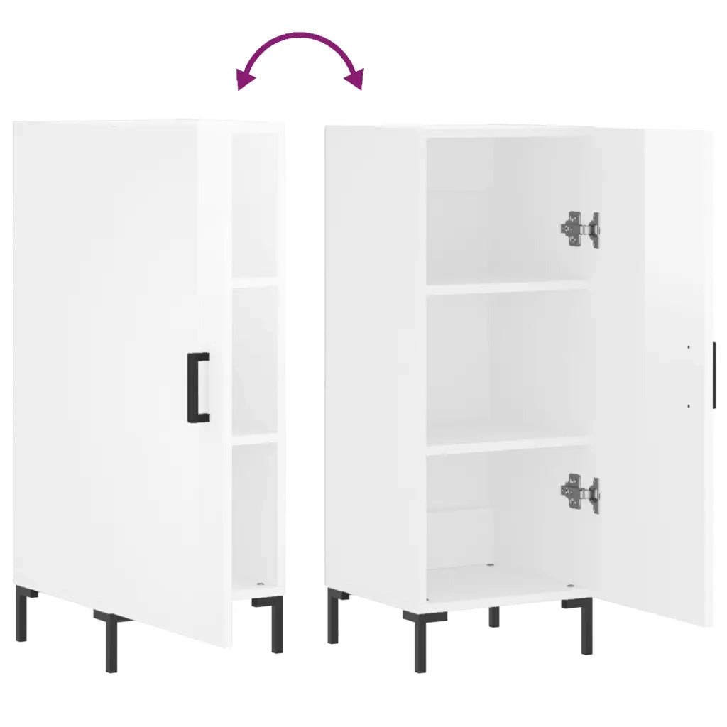 Credenza Bianco Lucido 34,5x34x90 cm in Legno Multistrato
