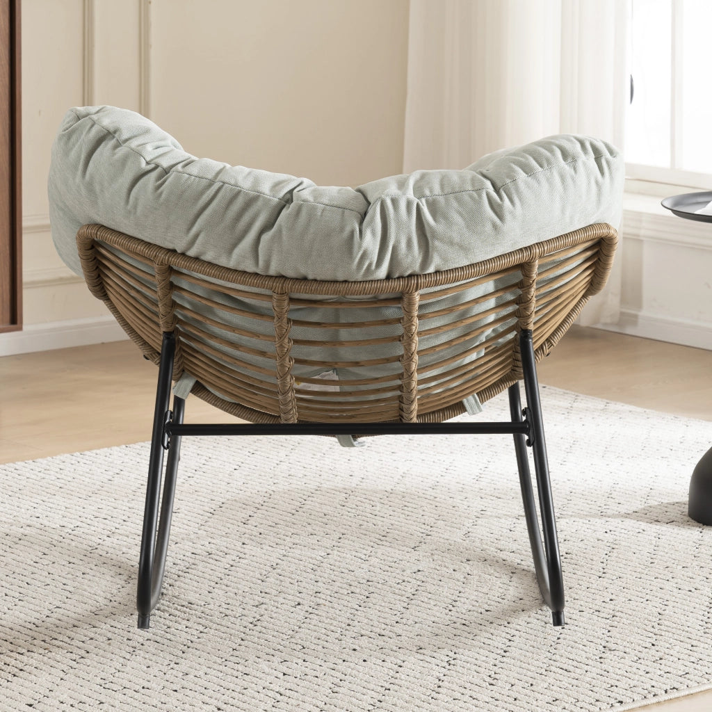 Sedia a dondolo in chenille con struttura ergonomica e base metallica, per salotto e camera azzurro chiaro