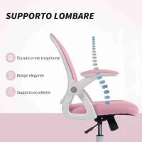 Sedia da Ufficio Ergonomica e Regolabile con Schienale a Rete e Seduta Imbottita, 65.5x61.5x88-97.5 cm, Rosa
