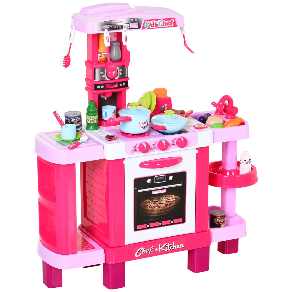 Cucina Giocattolo per Bambini con 38 Accessori Inclusi, con Luci e Suoni Realistici, 78x29x87 cm, Rosa
