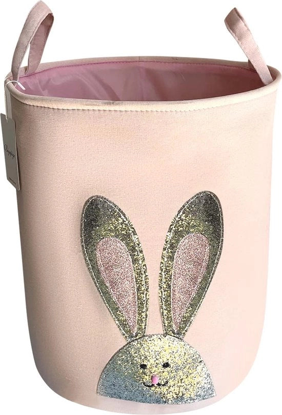 Carrello per bambini con contenitore pieghevole, cesta di stoccaggio, contenitore per giocattoli per camera da letto dei bambini, camera da letto per neonati, decorazione, bambine, coniglio rosa.