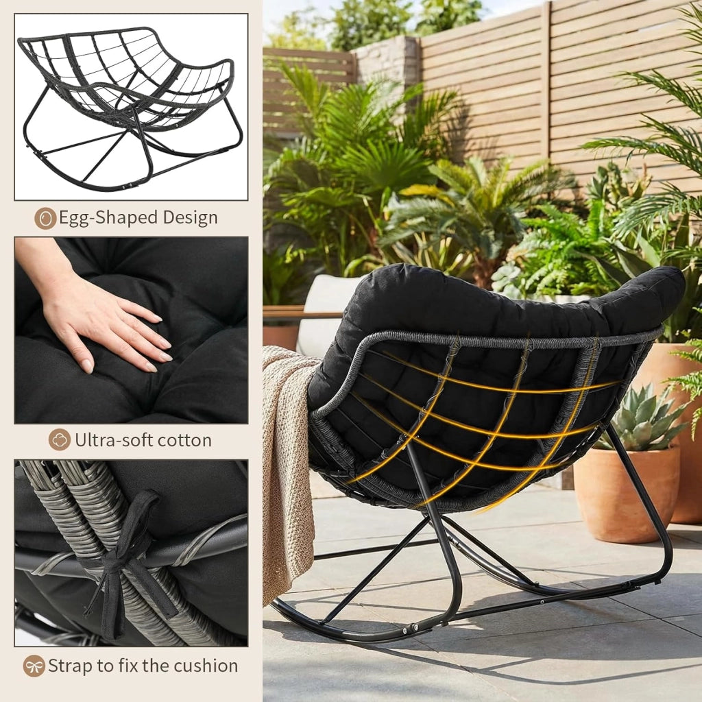 Set di sedie a dondolo con sgabello in rattan, resistente alle intemperie, con spessa imbottitura rimovibile, portata di 150 kg, per giardino, balcone, soggiorno