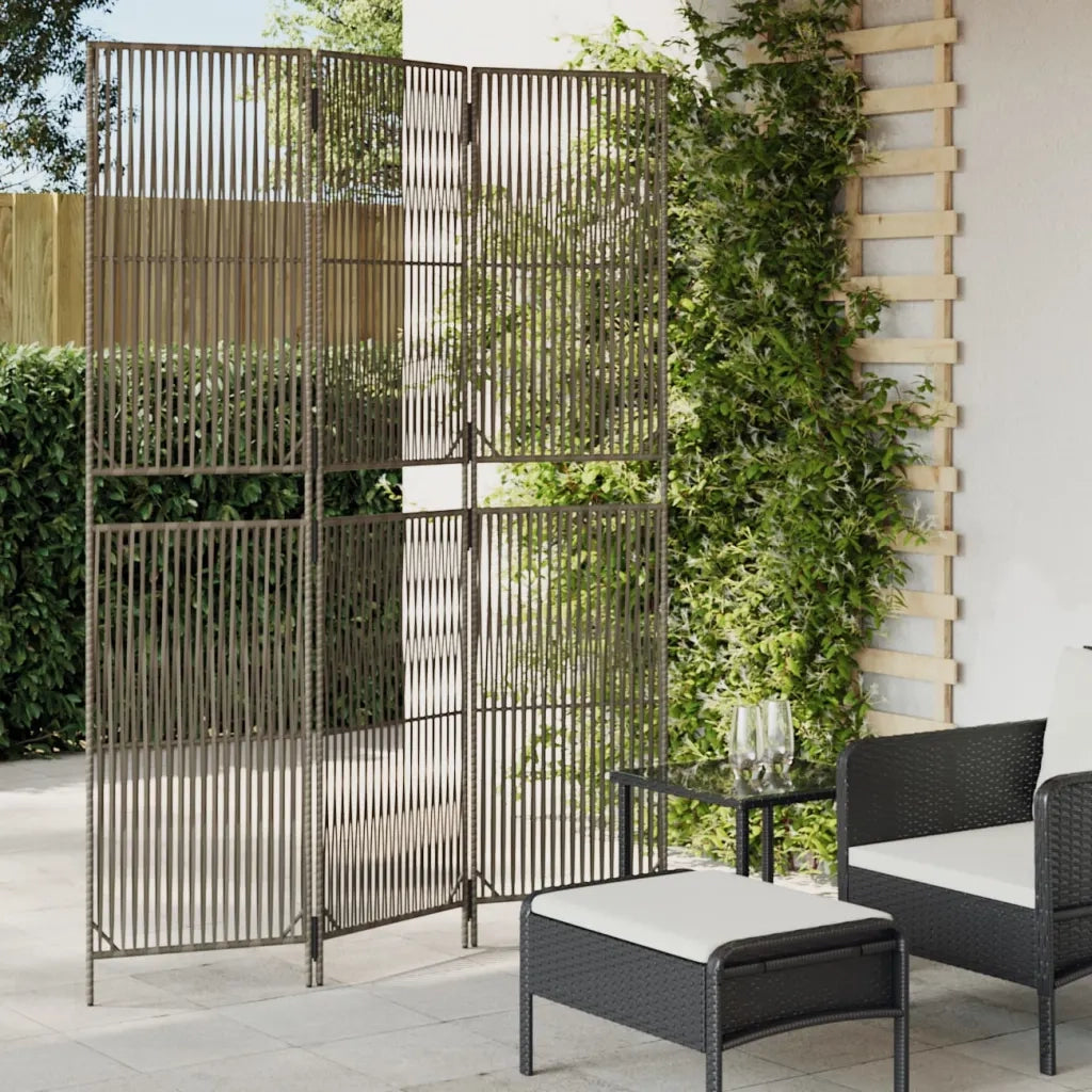 Divisorio per Ambienti | Divider per stanze | Paravento a 3 Pannelli Grigio in Polyrattan