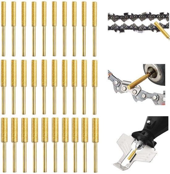 Serratrice a catena da 30 pezzi, con pietra abrasiva a sega, pietra abrasiva a sega per catene, per catene da serra per sminuzzamento e sminuzzamento, con 3 diverse misure 4 mm 4,8 mm 5,5 mm
