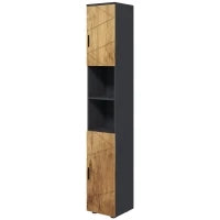 kleankin Mobile Colonna Armadio Bagno, 2 Porte, Ripiano Regolabile, 2 Nicchie, 30 x 30 x 183 cm, Rovere e Grigio Scuro