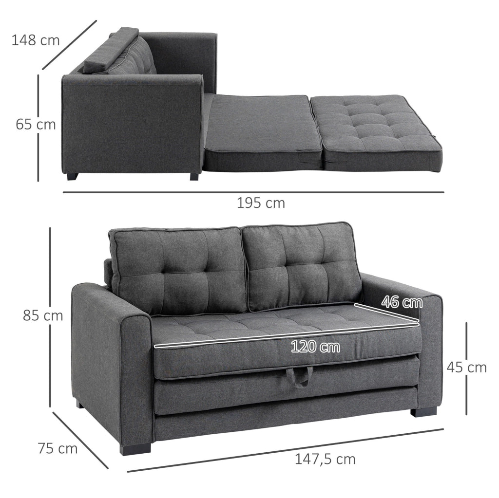 Divano letto trasformabile grigio in poliestere 147,5 cm