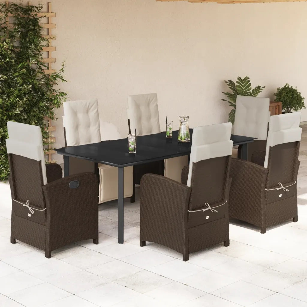 Set da Pranzo da Giardino 7pz con Cuscini in Polyrattan Marrone 3212554
