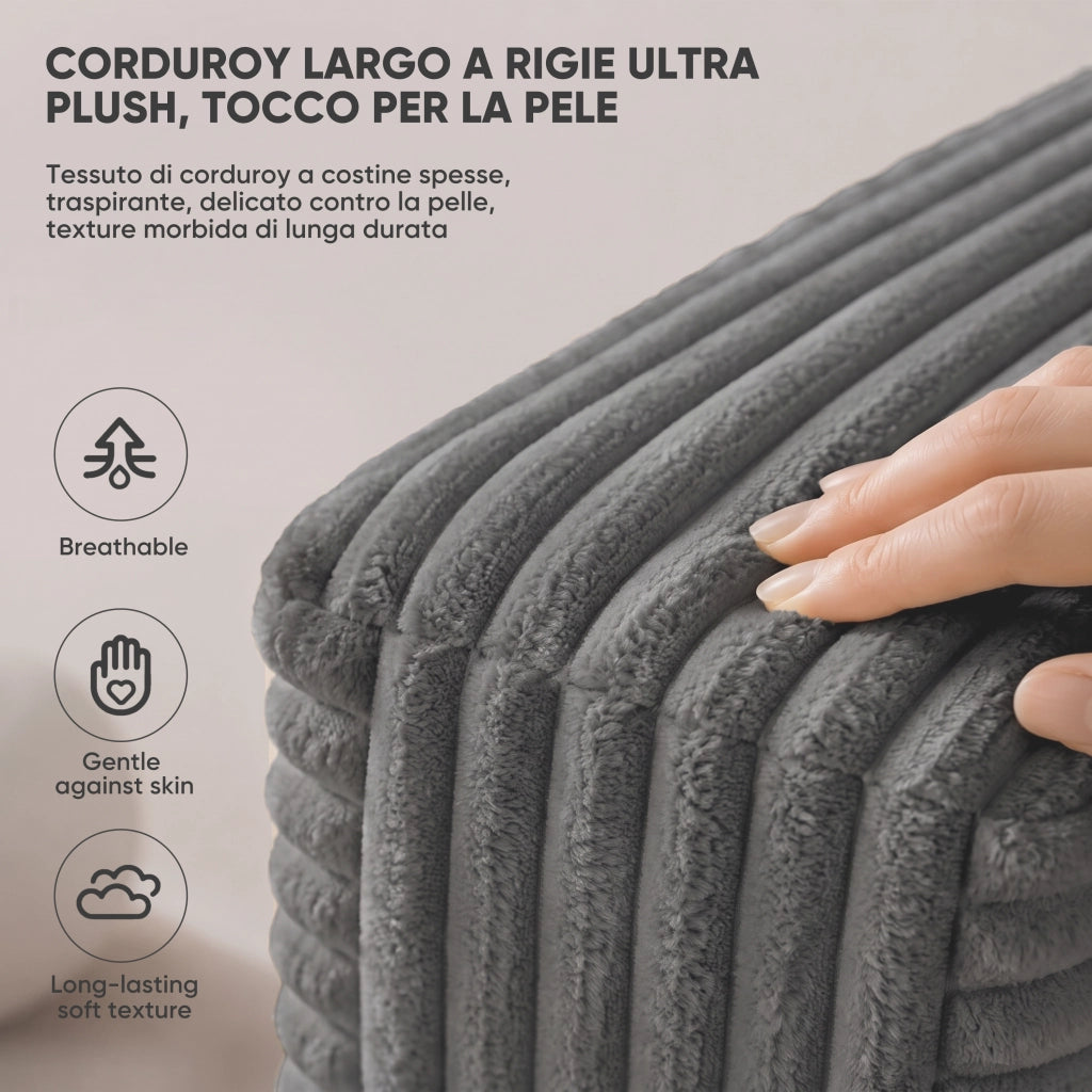 Divano a due posti in velluto a coste con schiuma ad alta densità e senza montaggio, grigio 105.0 × 32.0 × 32.0 cm