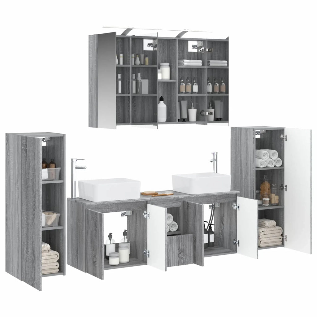 Set di mobili per il bagno 6 pcs Sonoma grigio 3407164
