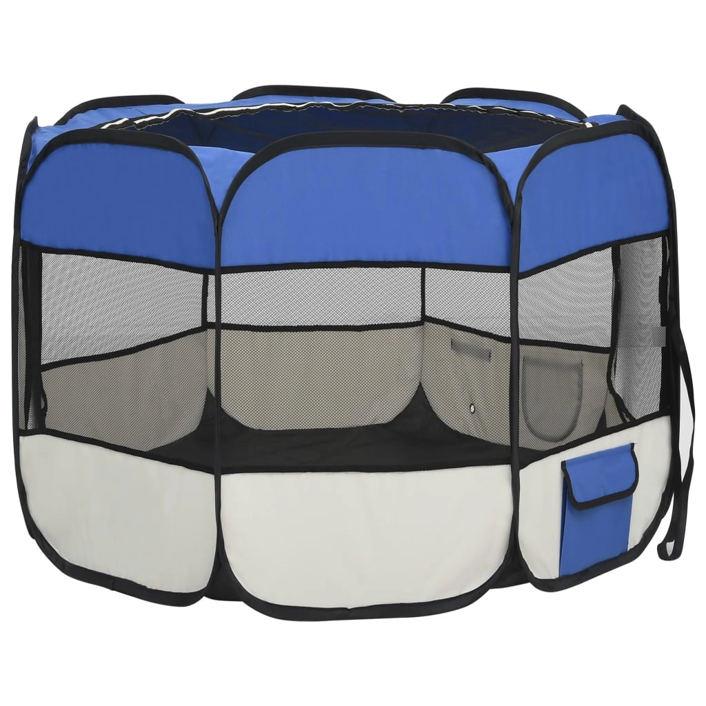 Box pieghevole per cani con borsa per il trasporto blu 90 x 90 x 58 cm 02_0001733