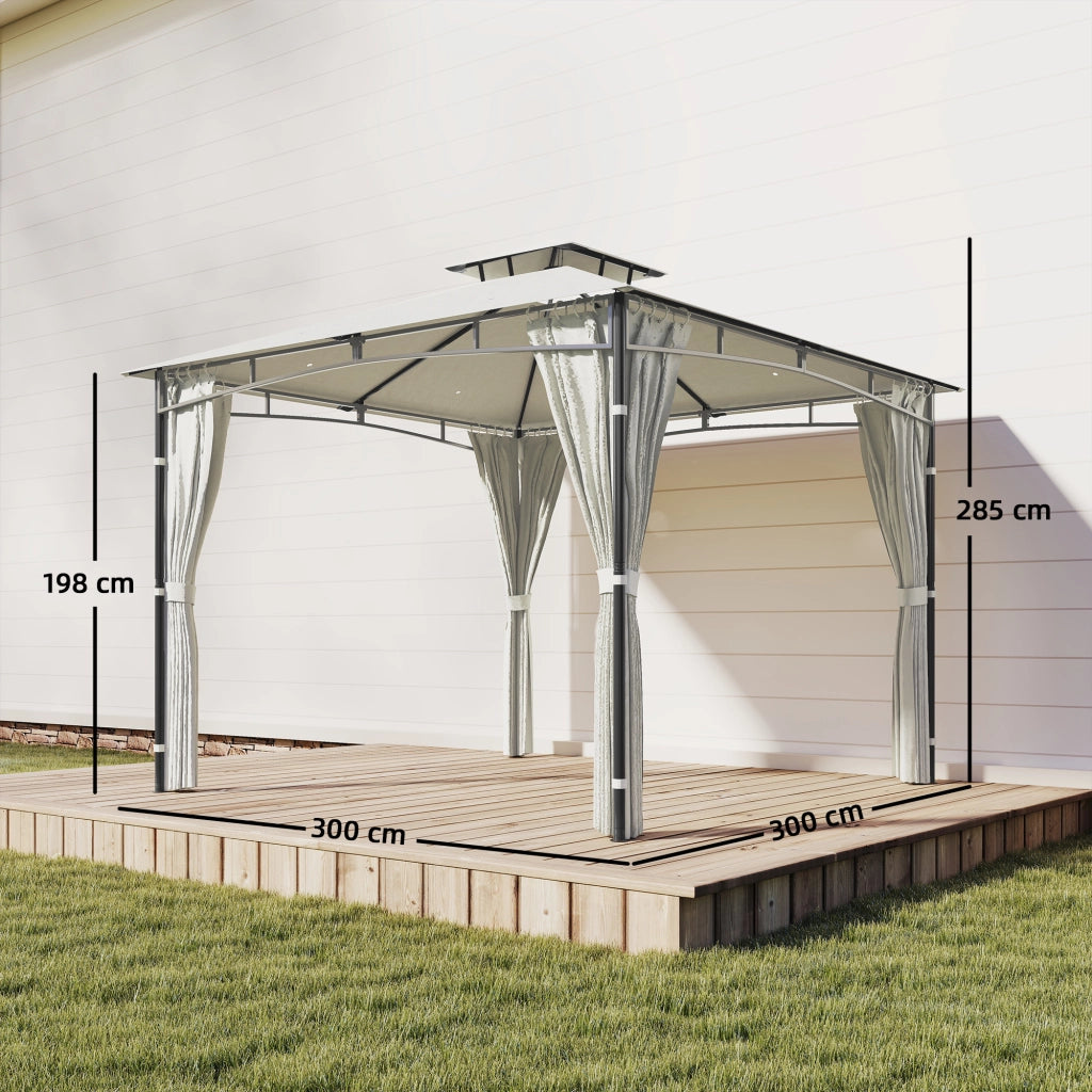 Gazebo da Giardino ¨C zephmum ¨C Doppio Tetto Retrattile UV50+ Impermeabile 3x3m Crema