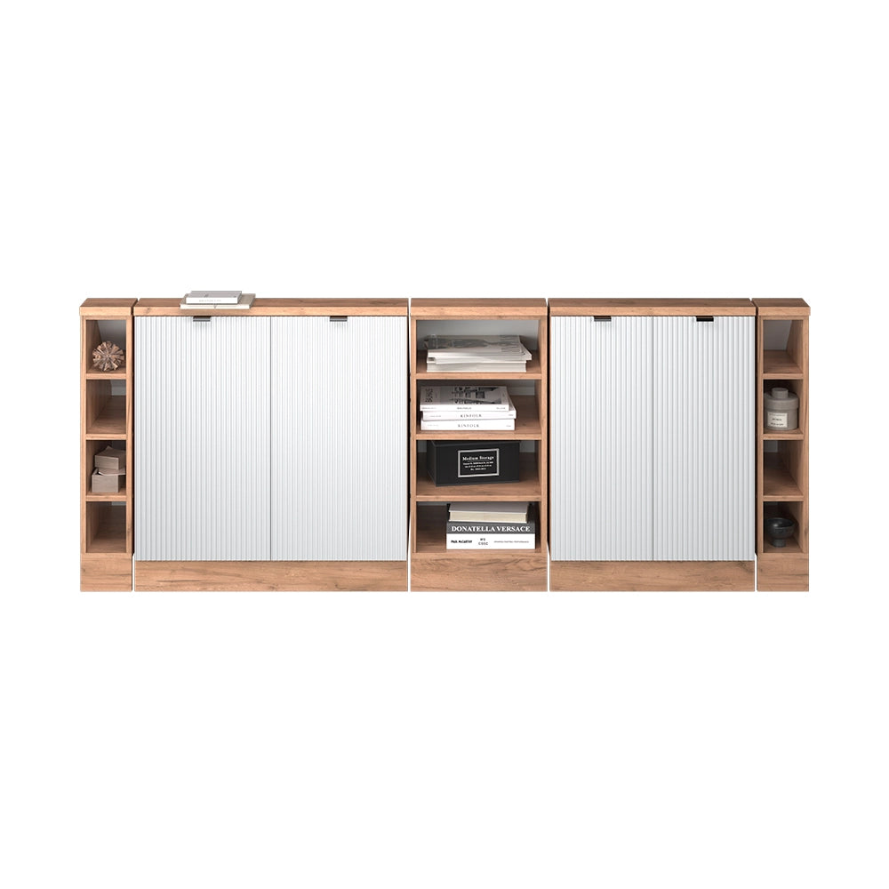 Set di mobili sottotetto Rion Ondulazione bianca/Rovere dorato 210 cm Set di 5 Vicco
