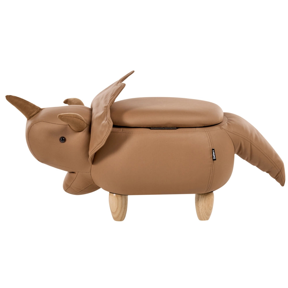 Animale Triceratopo Sgabello per bambini Tessuto in poliestere marrone Gambe in legno imbottite contenitore Poggiapiedi cameretta