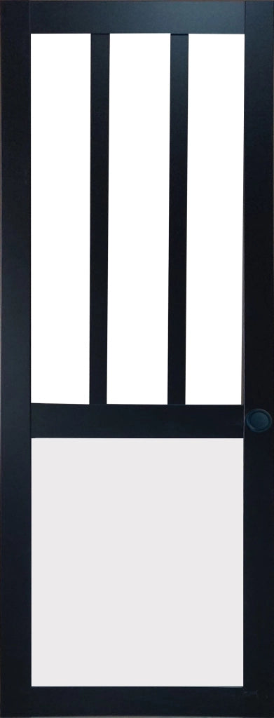 Porta scorrevole da officina nera e pannelli bianchi smaltati H204 x L83 e 2 gusci neri