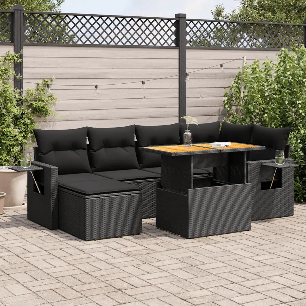 vidaXL Set Divani da Giardino con Cuscini 7pz Nero Polyrattan