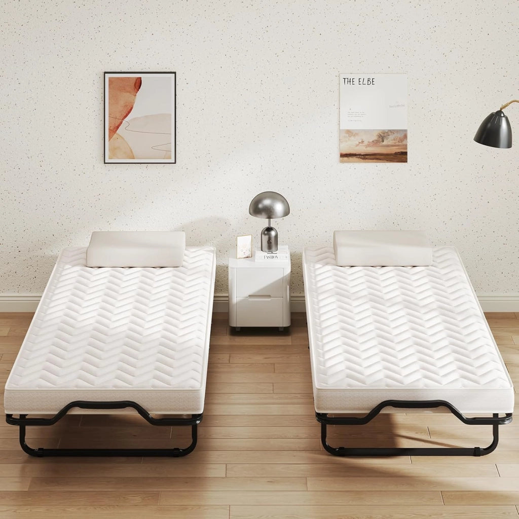 Brandina Pieghevole con Materasso, Struttura Metallica, Materasso in Memory Foam, Trapuntatura a Onda con Imbottitura a Doppia Fibra, 200x90x41 cm, Made in Italy (Stile 2 Beige)