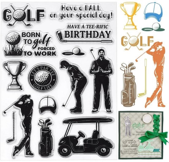 Stampi Golf Tema - Stampi Chiari - Set di Stampi - Plastica - 1pz/set - 11x16 cm - Ideali per Creare Carte - Timbri per Scrapbook