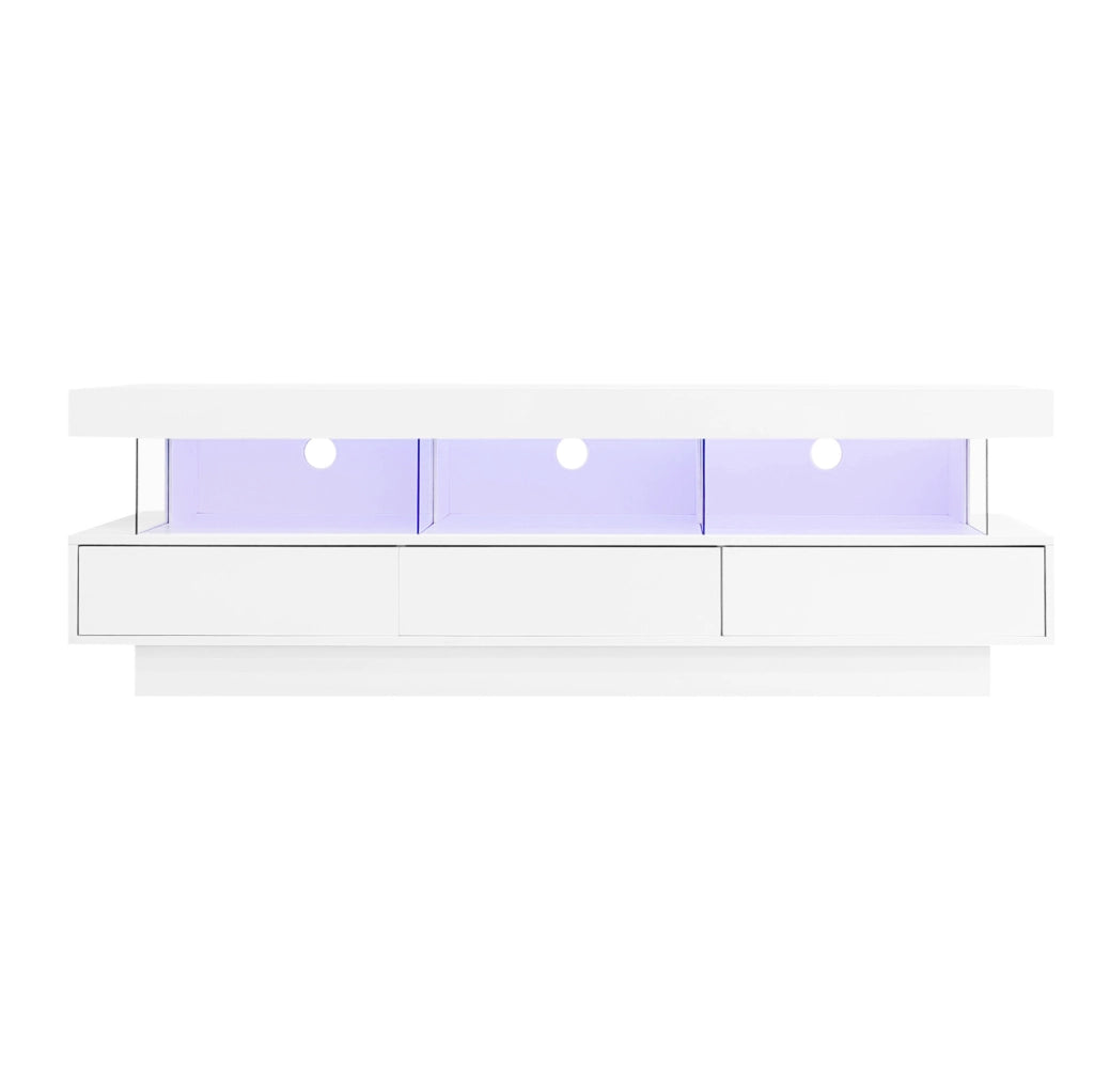 Mobile TV 160x38x50.5 cm con 3 ripiani in vetro e LED controllabile tramite app in truciolato bianco