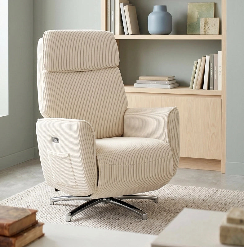 Poltrona Relax Elettrica Girevole 360° con USB, Crema