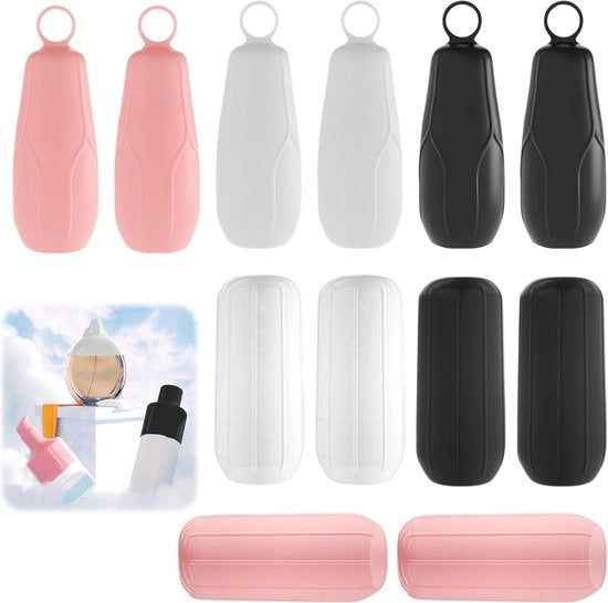 Hoeze siliconiche in poliuretano per contenitori di viaggio 12 pezzi - bianco - rosa - nero - protezione per bottiglia.