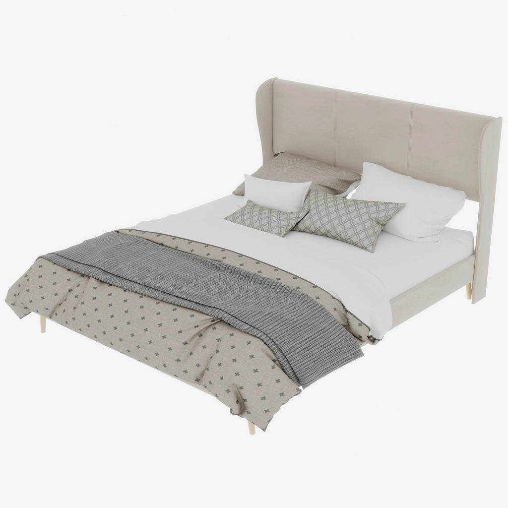 Letto Matrimoniale 160x200 cm con Testiera Imbottita; Beige; in Tessuto e Metallo