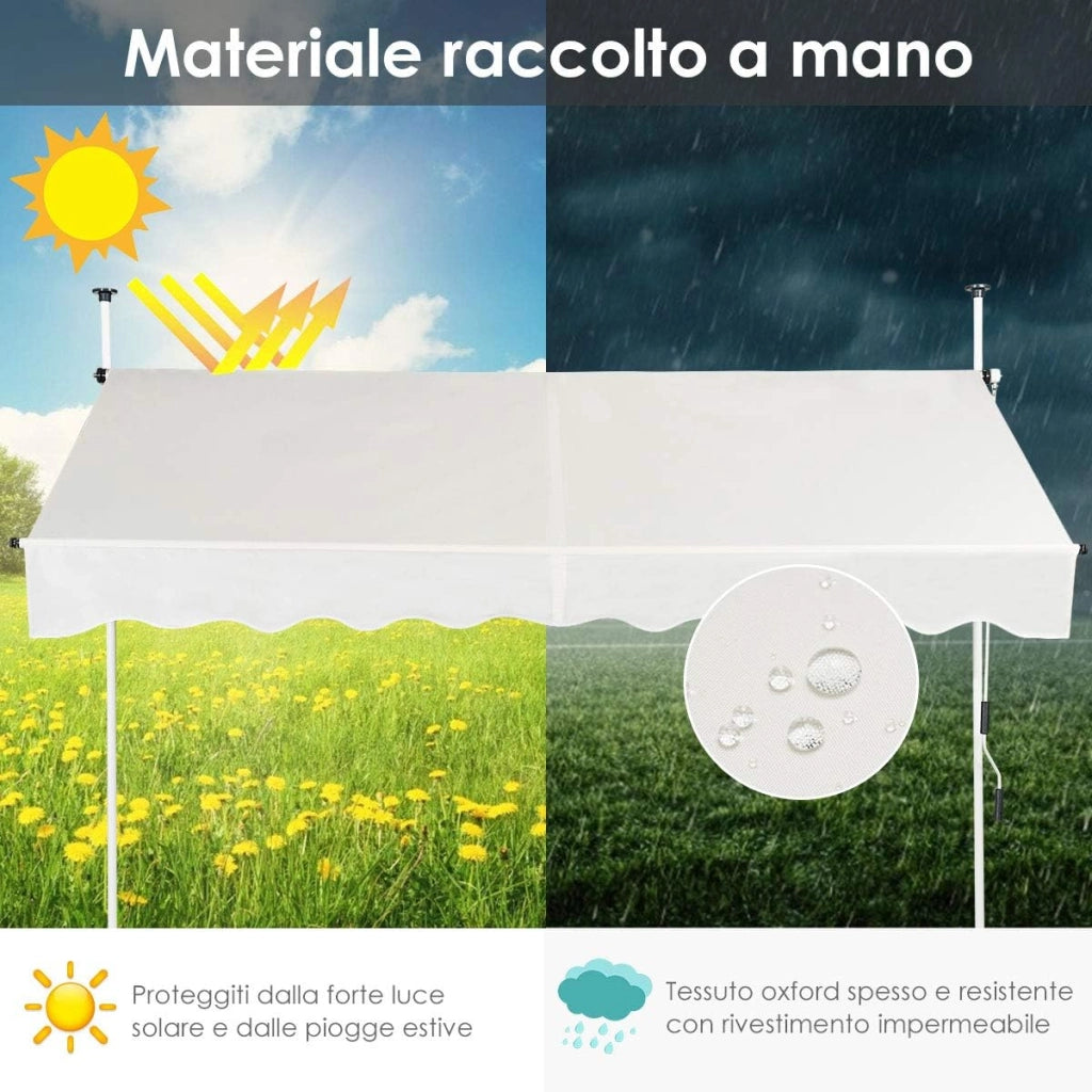 Tenda da Sole per Esterno, Tenda da Sole a Morsetto per Balcone con Struttura Telescopica e Tessuto Resistene ai Raggi Solari, Regolabile in Altezza e in Angolazione (200 cm, Beige)