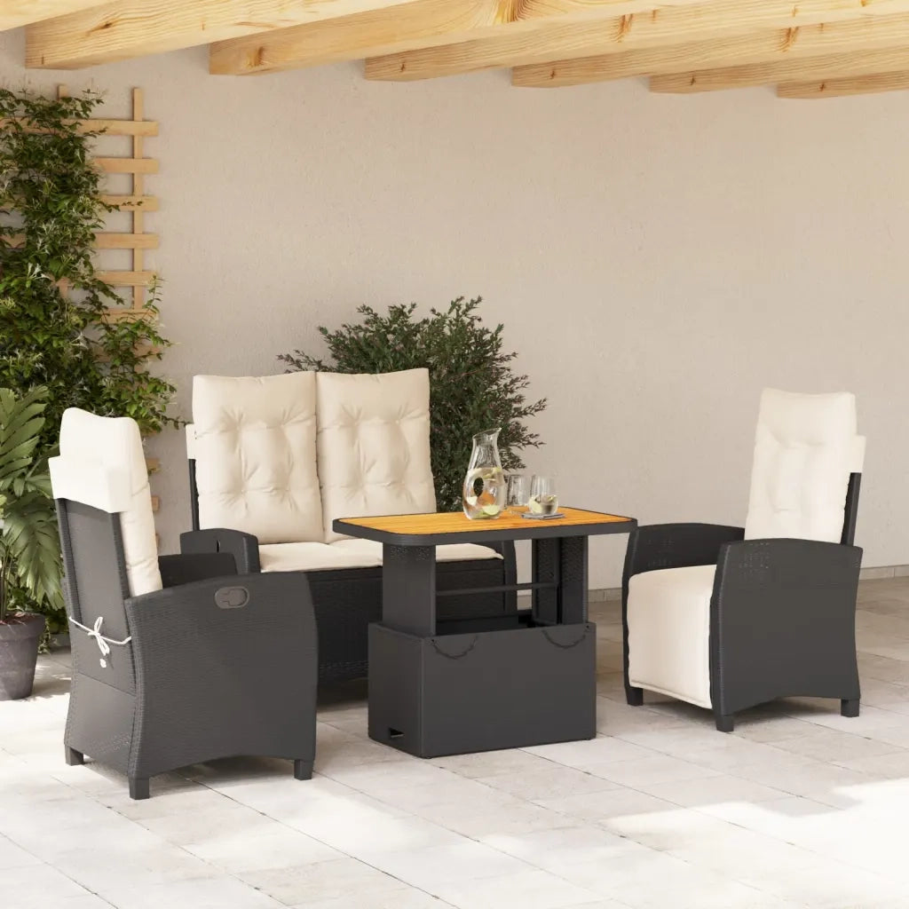 Set da Pranzo da Giardino 4 pz con Cuscini Nero in Polyrattancod mxl 113419