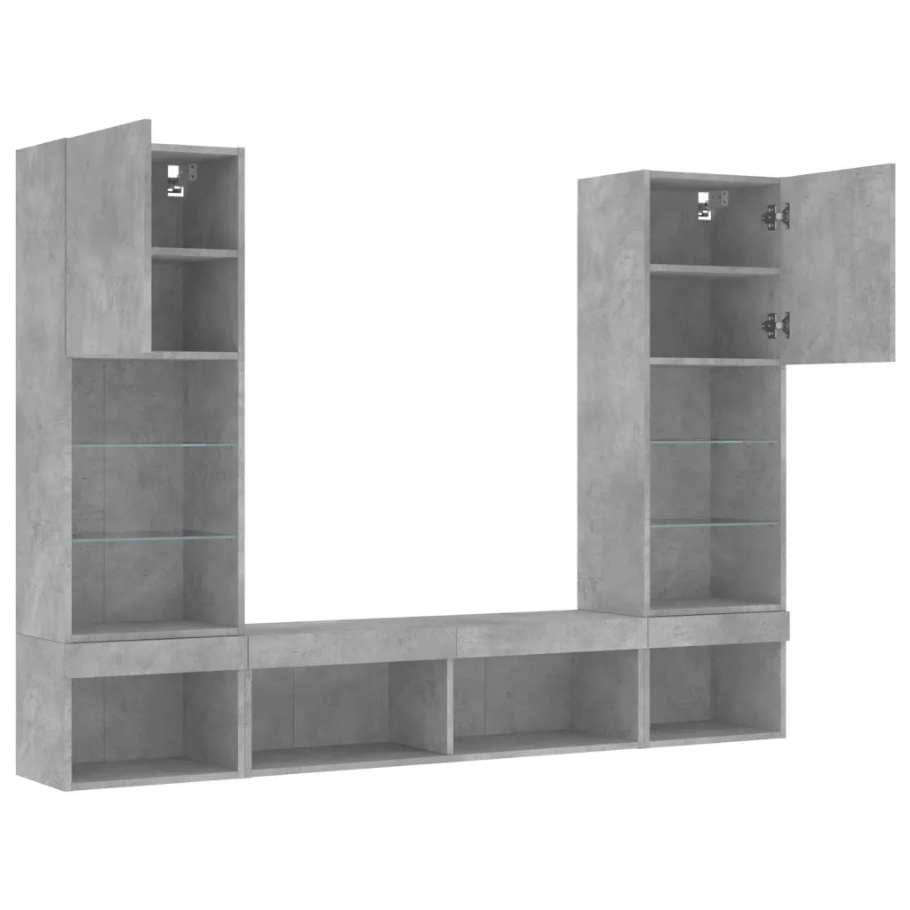 Mobili TV a Muro con LED 5pz Grigio Cemento Legno Multistrato 3216693