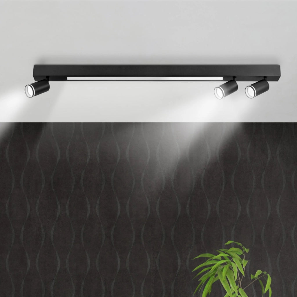Faretto soffitto 4 luci nero su barra LED 24W Polux