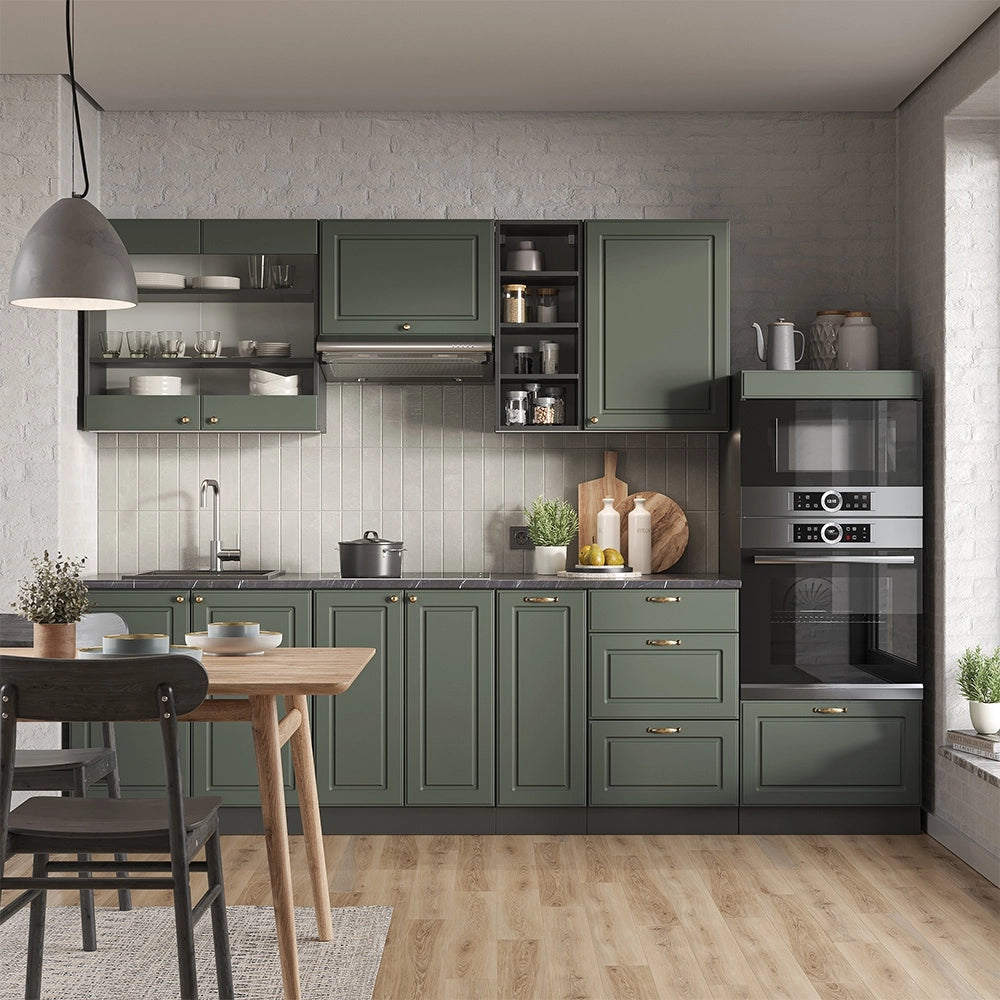 Cucina componibile Fame-Line Verde-oro rustico/Antracite 280 cm, PL Antracite Vicco