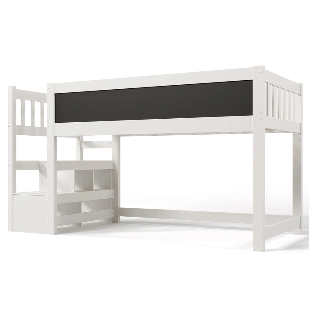 Letto a soppalco per bambini - Xylo - 90x200 cm - Bianco - Con protezione anti-caduta