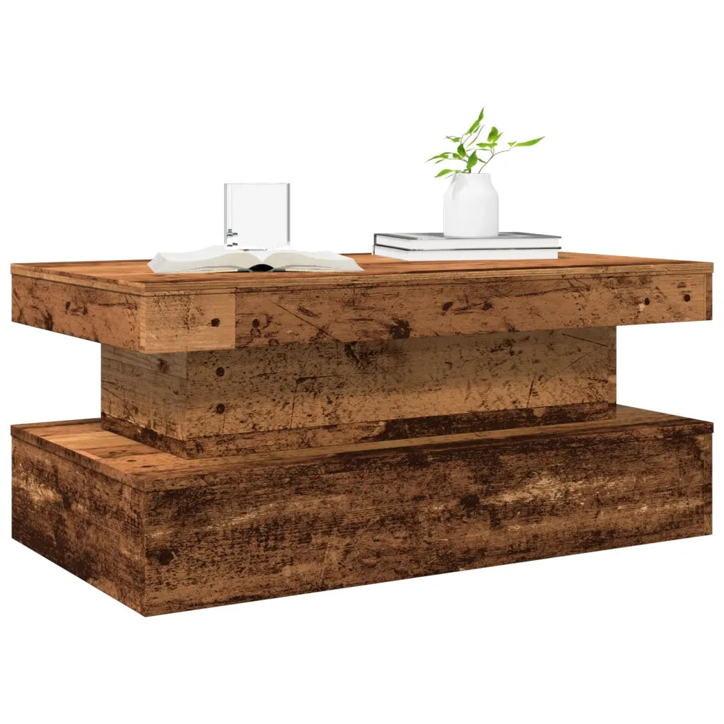 vidaXL Tavolino da Salotto con Luci LED Legno Antico 90x50x40 cm
