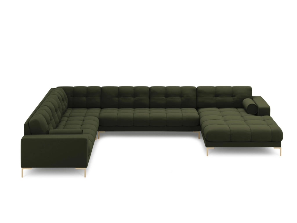 Cosmopolitan Design - Divano panoramico sinistro "Bali" 7 posti in tessuto strutturato verde 