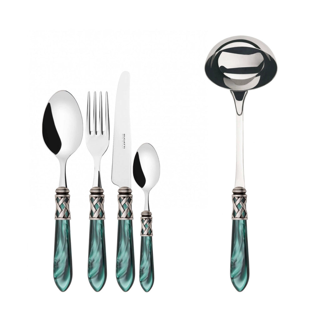 ALADDIN Ghiera Argento Anticato, Posate Set 49 Pz, Scatola