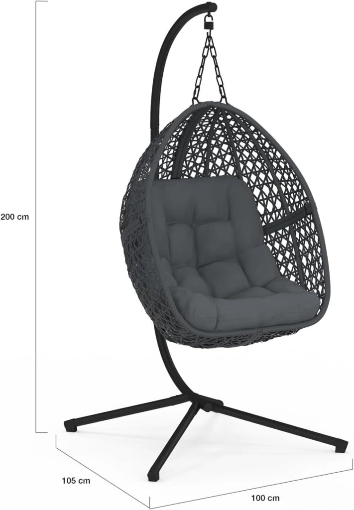 Poltrona a Luna sospesa in Rattan Traforato con Cuscino Grigio