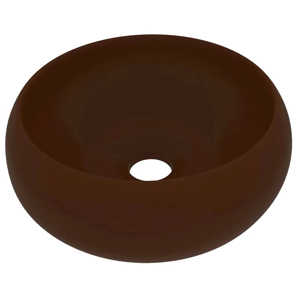 Lavandino-Lavello Lusso Rotondo Marrone Scuro Opaco 40x15cm in Ceramica