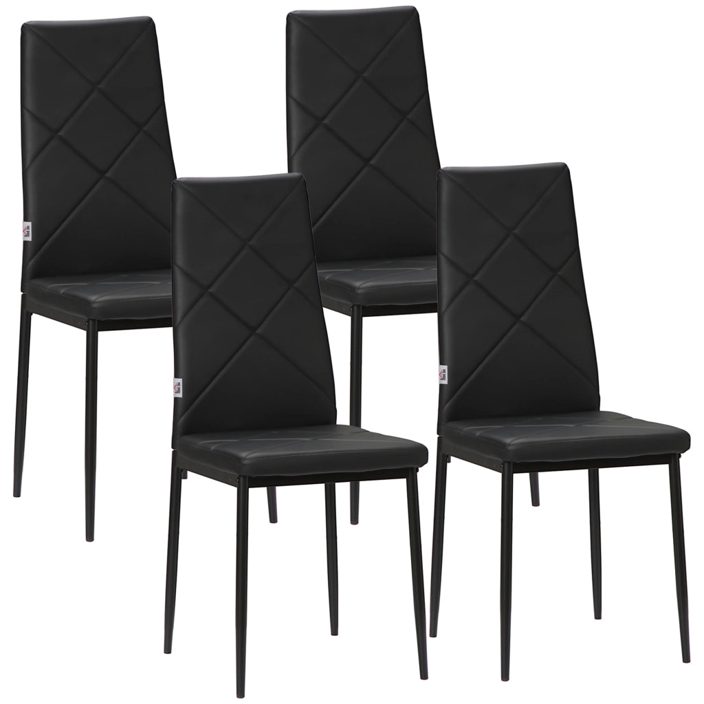 Set 4 Sedie da Pranzo ¨C Xylo ¨C Schienale Alto Similpelle Nero Struttura Acciaio 41x50x97cm
