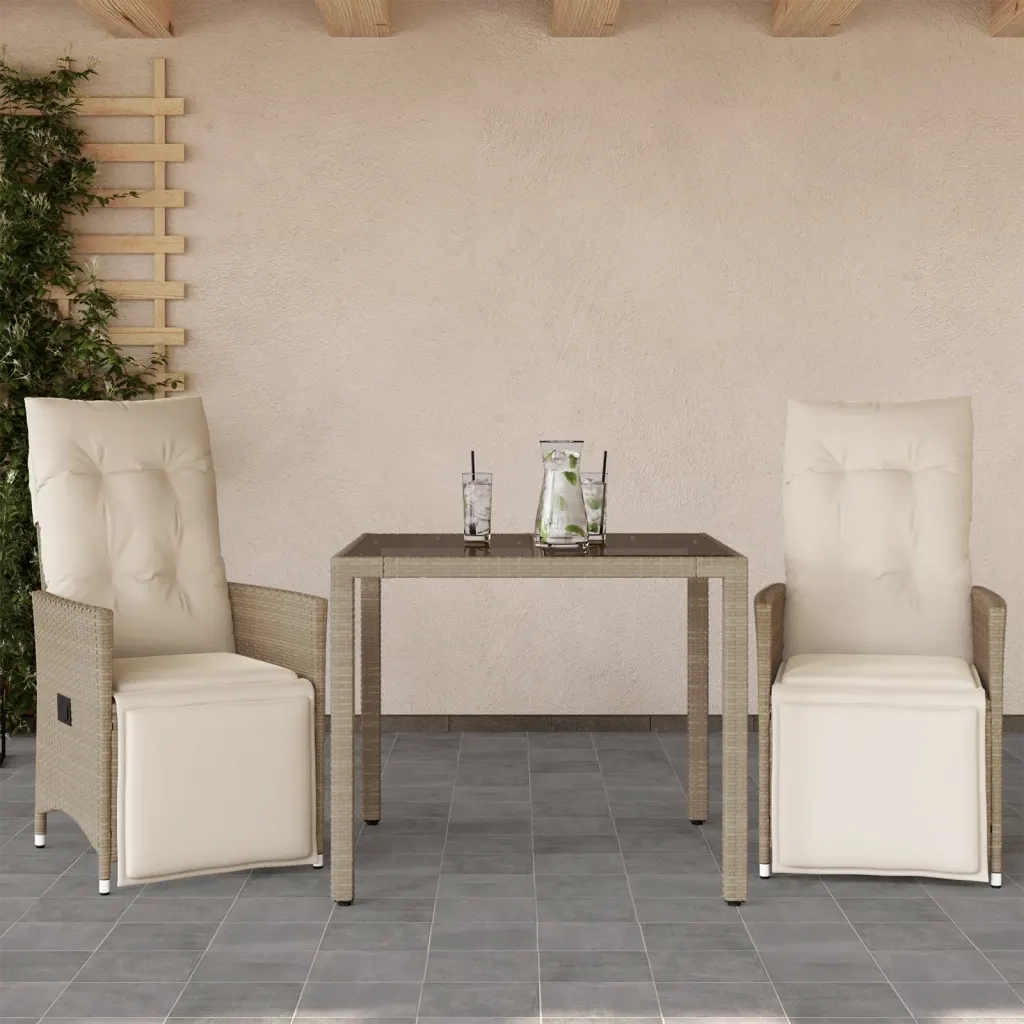 Set da Bistr¨° da Giardino 3 pz | Set Salotto da Giardino con Cuscini Beige in Polyrattan