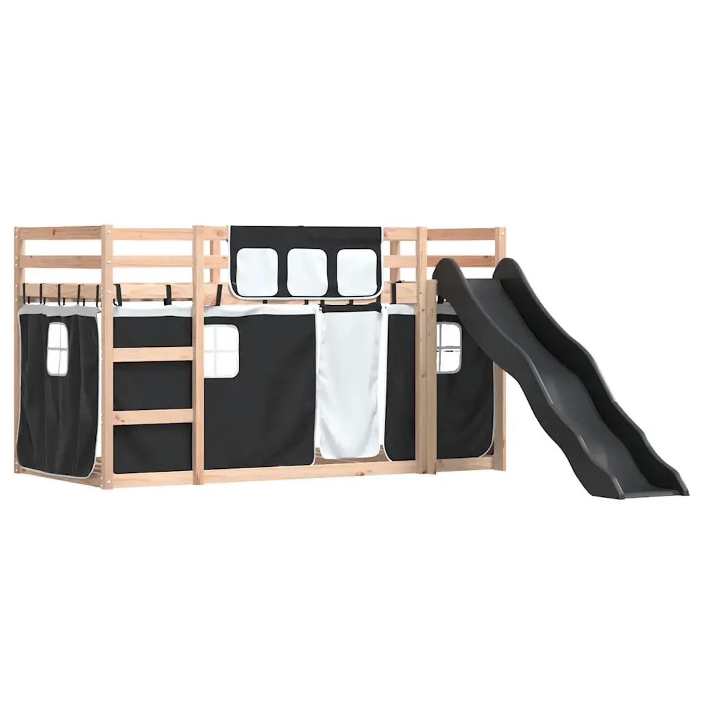 vidaXL Letto a Castello con Scivolo e Tende Bianco e Nero 80x200 cm