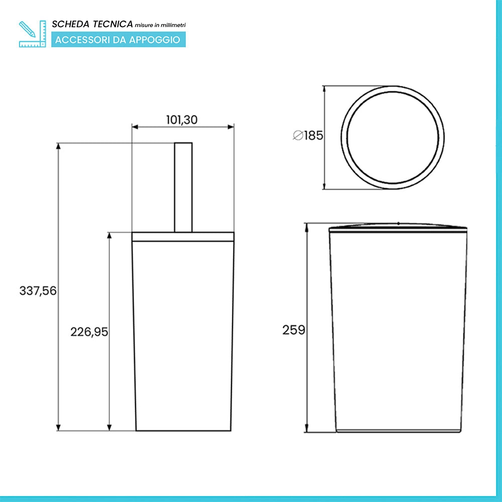 Set accessori bagno da appoggio 5 pezzi in plastica bianco Glim