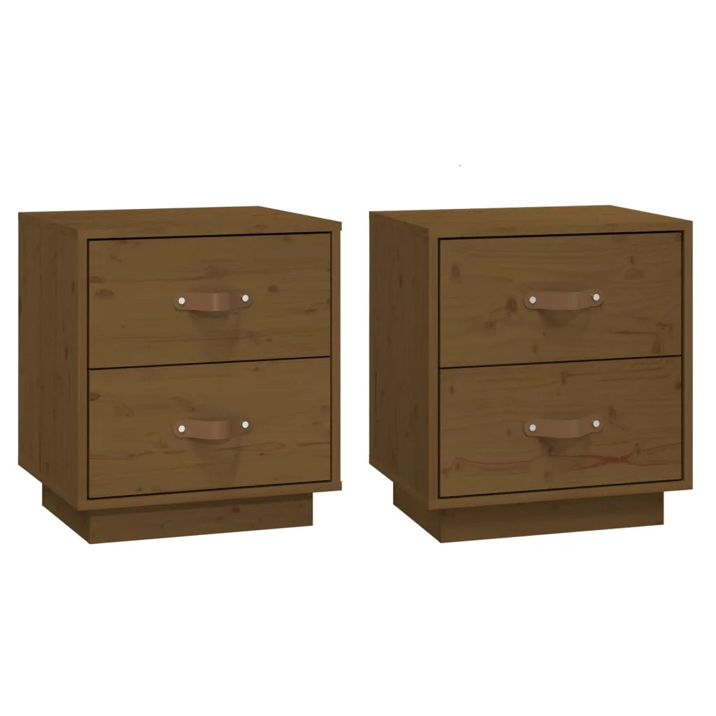 Set di 2 Comodini | Armadio da Notte | Mobiletto da notte Ambrati 40x34x45 cm in Legno Massello di Pino