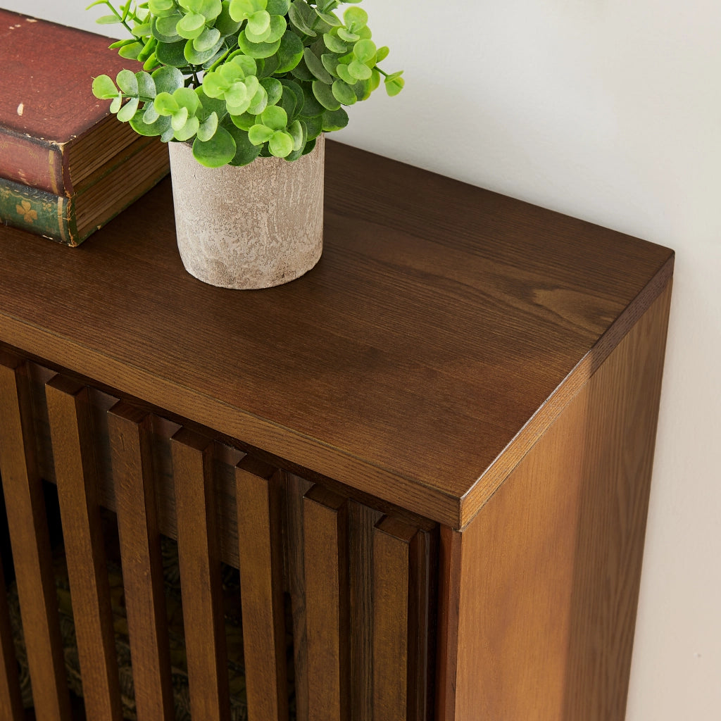 Credenza 99x23.5x82.6 cm con 2 aperture per prese in MDF noce