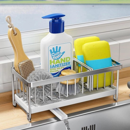 Kit per Organizzazione della Spazzatura della Cucina con Sostegno per Asciugamani - Organizzatore della Cucina e della Spazzatura con Lavello Rimovibile in Acciaio Inossidabile per la Cucina con Spazio di Stoccaggio - (Argento)