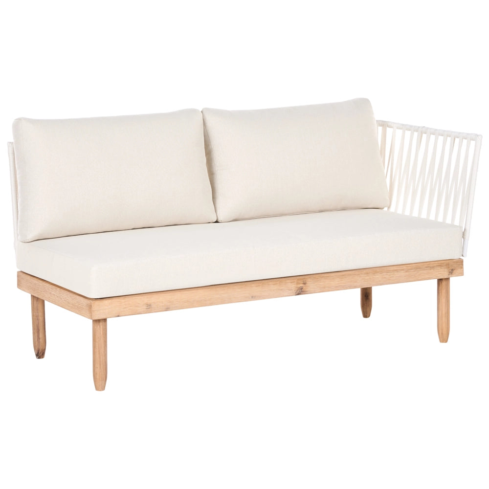 Set Lounge da Esterno in Legno di Acacia con Cuscini Bianchi Poltrona in Rattan Sintetico e Tavolino 4 Posti Destro