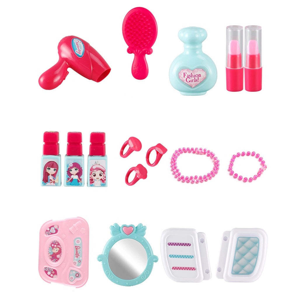 Trade Shop - Valigetta Beauty Specchio Giocattolo Bambini 17 Accessori Bellezza Con Tracolla -