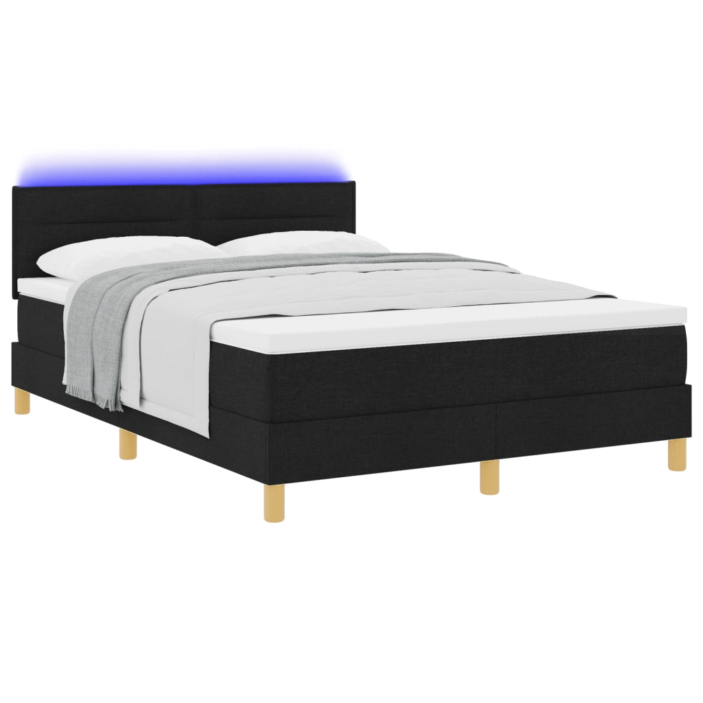 Letto con Rete a Molle e Materasso & LED Nero 160x200 cm Tessuto