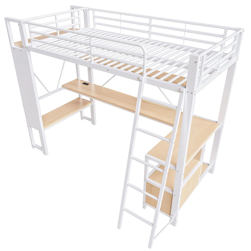 Letto a Soppalco con Scrivania e LED ¨C Xylo ¨C Bianco, Metallo, 90x200