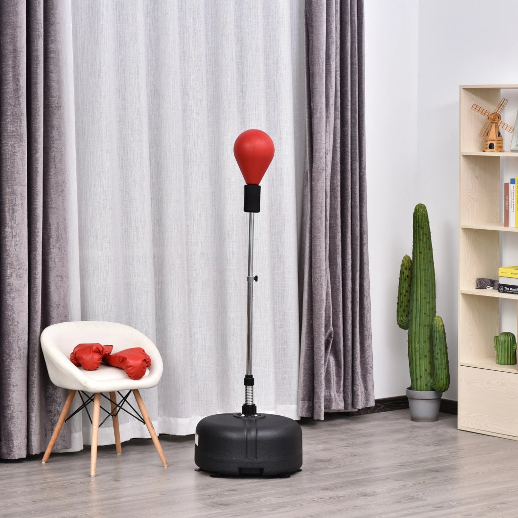 Punching Ball Regolabile Altezza 136-154 cm con Guanti per Allenamento Rosso